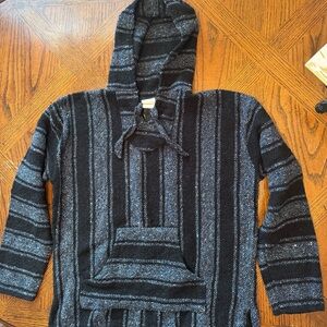 Men's Black and Gray Striped Hoodie Mexican beach pullover